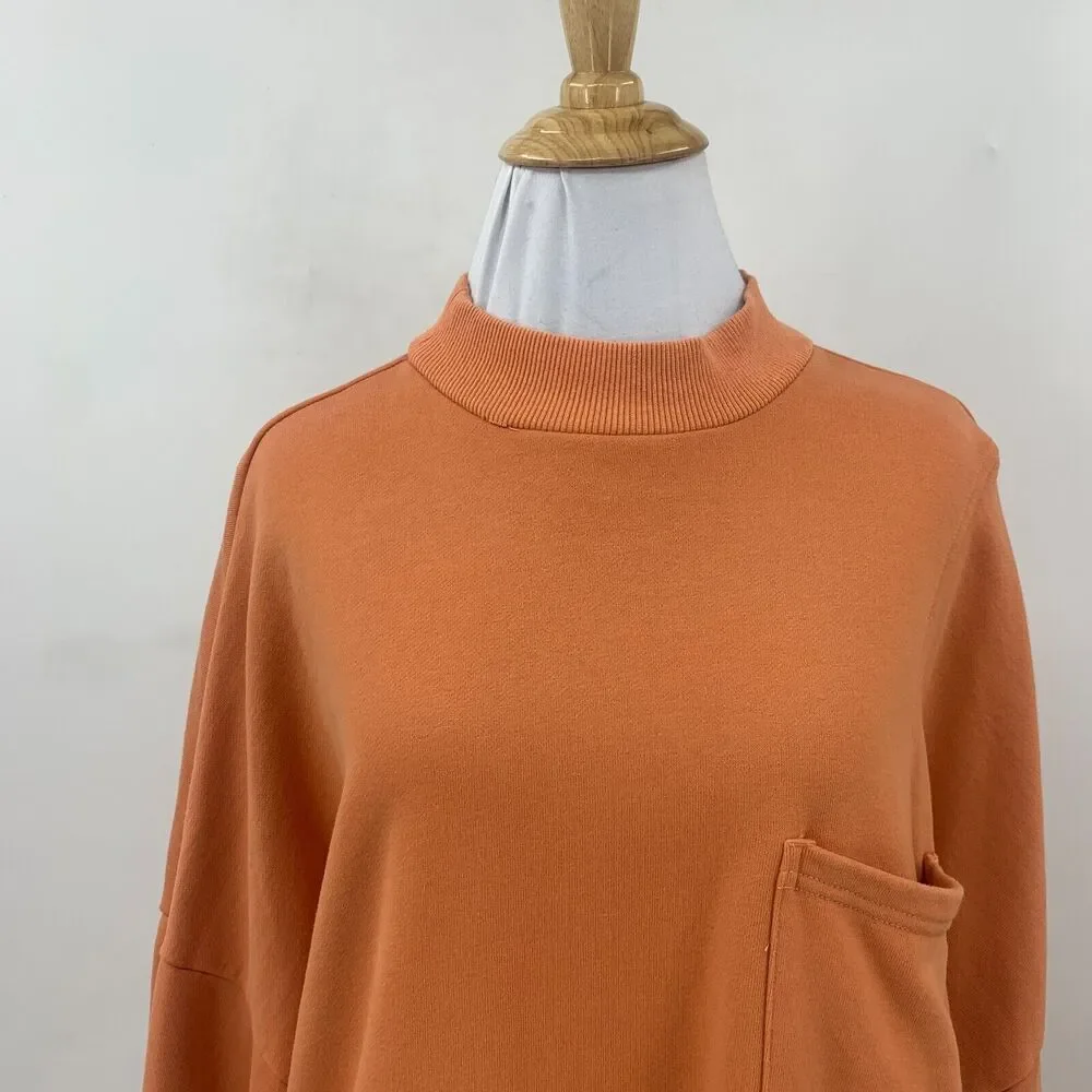 Nap Loungewear Oversized Sweater Womens M Medium Pumpkin Mock Neck Patch Pocket